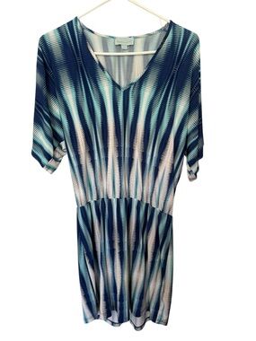 Veronica M Drop Waist V Neck Dress Blue & White Stripes Women XS